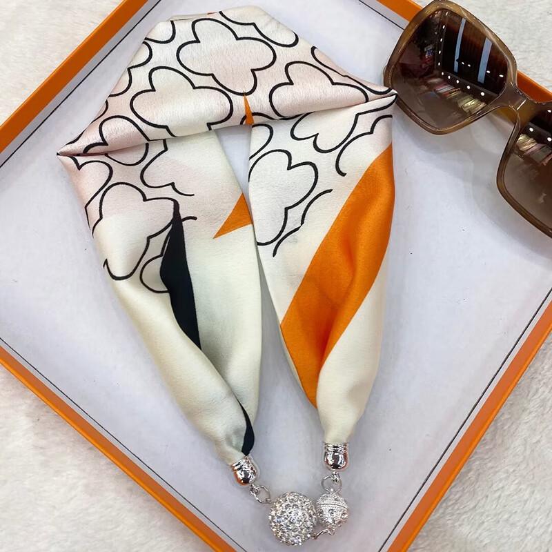 Women's Floral Magnetic Buckle Imitation Silk Scarf