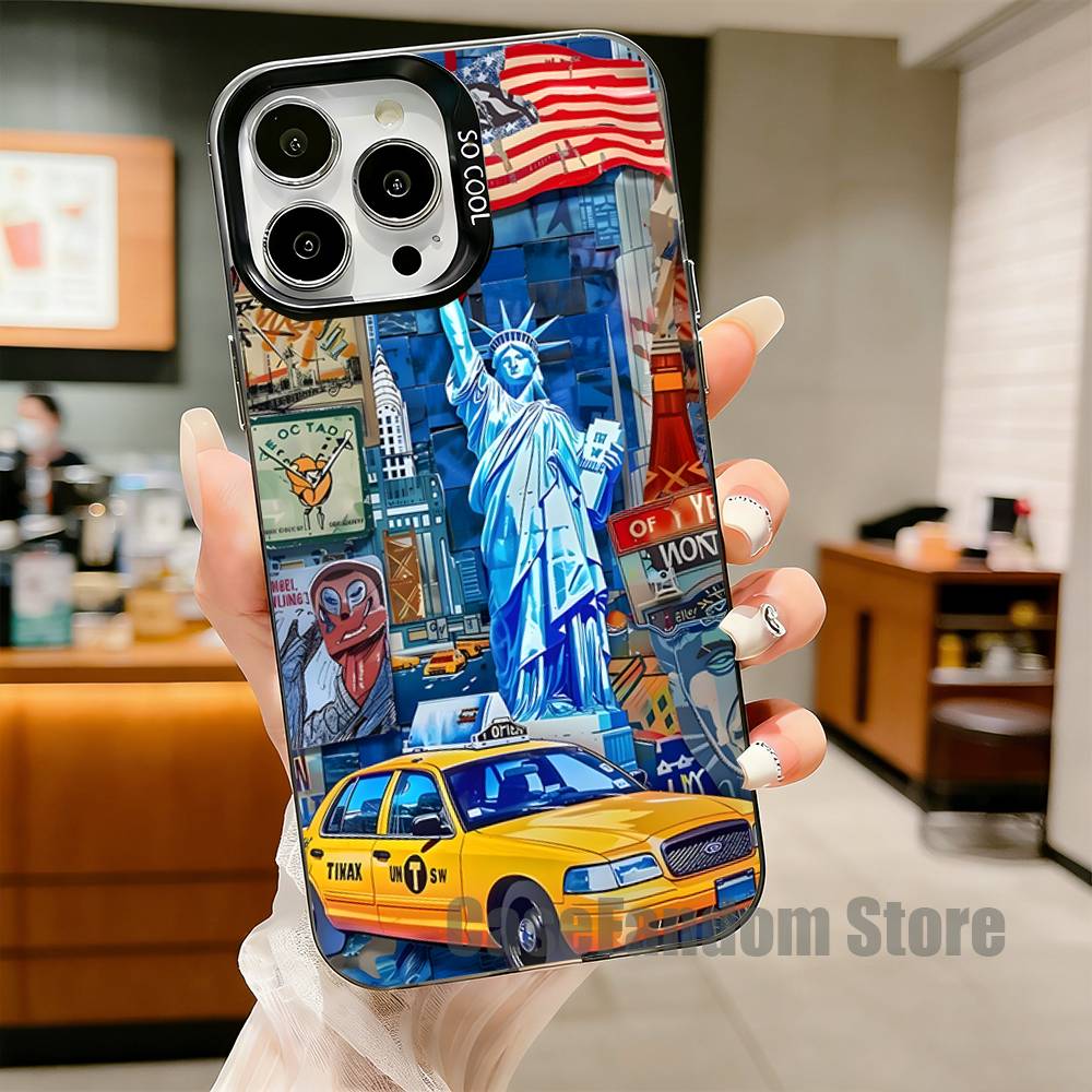 New York City Image Phone Case For iPhone 17,16,15,14,13,12,11,Pro,Max,Plus,Black Matte Shockproof Cover