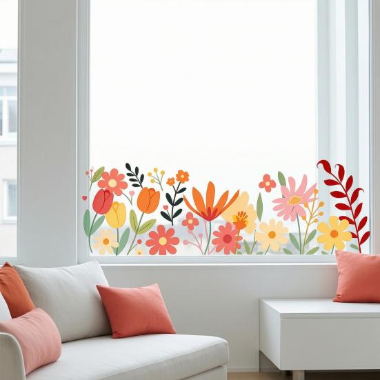 Watercolor Flower Pattern Window Sticker, Transparent Electrostatic Adhesion Glass Decal, Waterproof Scratch-Resistant Decorative Film