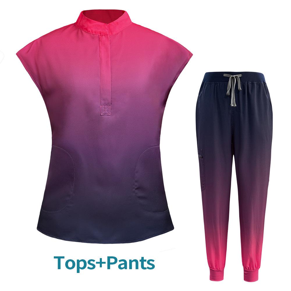 Женский лабораторный халат для ухода за больными, модная униформа, градиентный цвет, стоматологический халат для домашних животных, топ+брюки, комплекты, медицинская клиника, больница