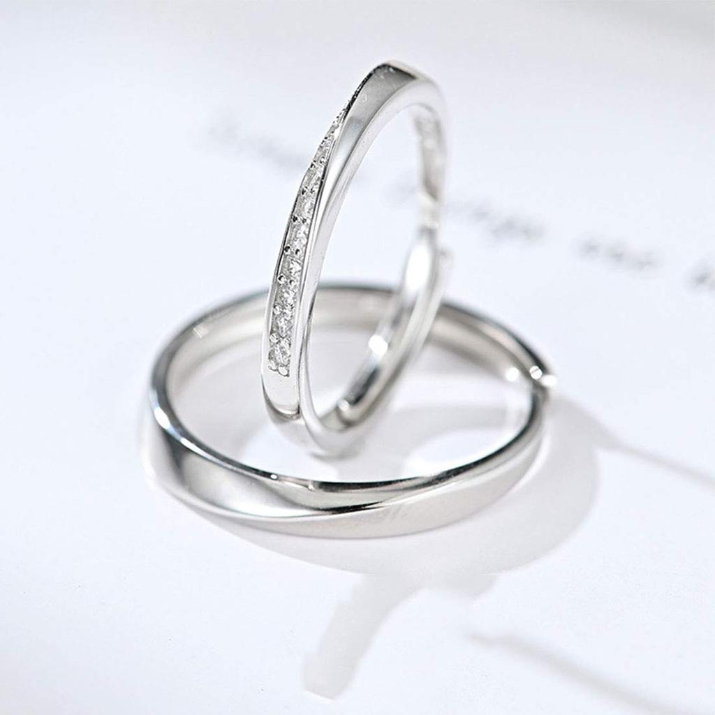 Rockyu Парный набор из 2 популярных колец свободного размера из серебра 925 пробы. Набор колец с цирконием и бриллиантом. Помолвочное кольцо. Кольцо из стерлингового серебра. Регулируемый размер. Модное.