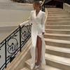 Elegant European-American White V-Neck Slim Dress