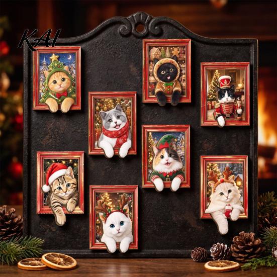 Cute Cat Refrigerator Magnets Magnets, Christmas Kitty Magnetic Photo Frame, Animal Fridge Retro Office Filing Cabinet Kitchen Holiday Decor