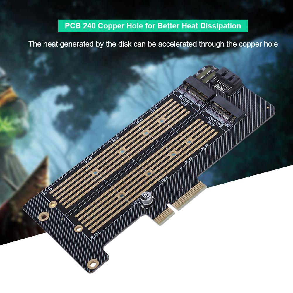M.2 NVMe SSD NGFF to PCIE X4 Converter Adapter Card M Key B Key Dual Port