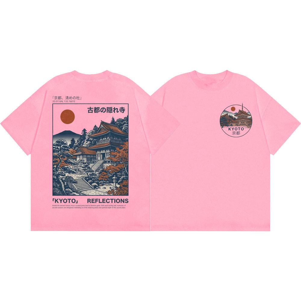 Japanese Kyoto Temple Graphic T Shirts Men Women Fashion Aesthetic T-shirts Summer Casual Loose Short Sleeve T-shirt Streetwear