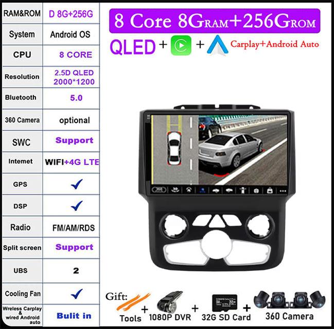 9-дюймовый Android Auto Car Radio для Dodge Ram 1500 2500 3500 2013-2018 Carplay Manual Ac StereoNavigation Carplay Touchscreen BT