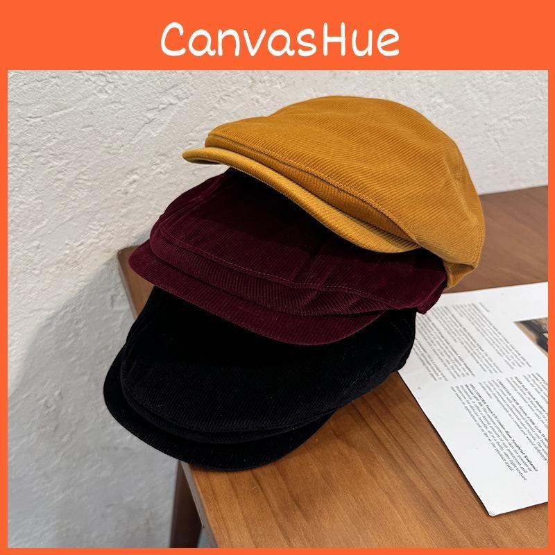 Solid Corduroy Classic Color Beret Cap With Warmth Sunshade For Gift Winter
