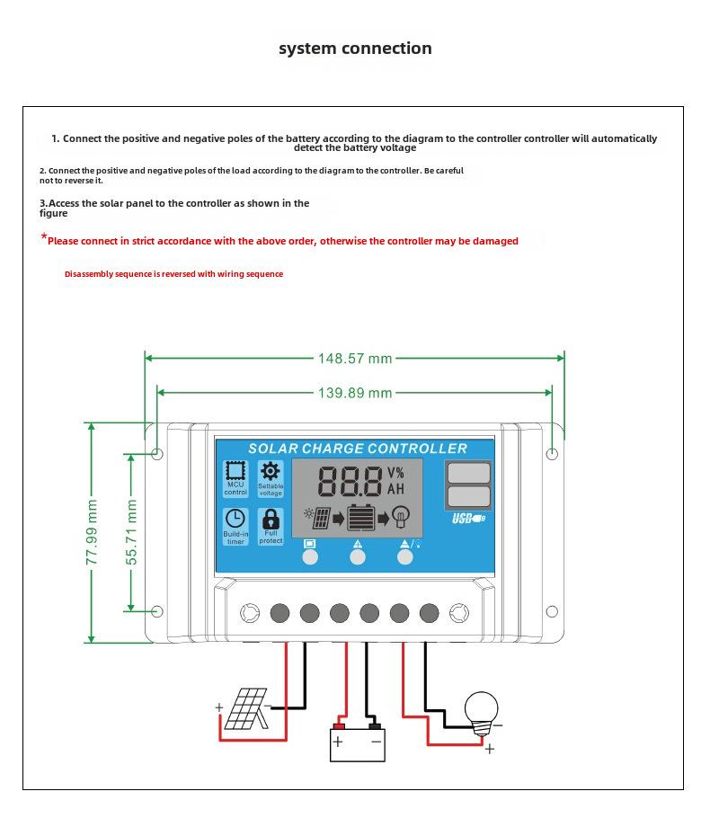 Контроллер заряда солнечной панели 12 В/24 В, от 10 А до 100 А, интеллектуальная система для фотоэлектрического уличного освещения и управления аккумулятором
