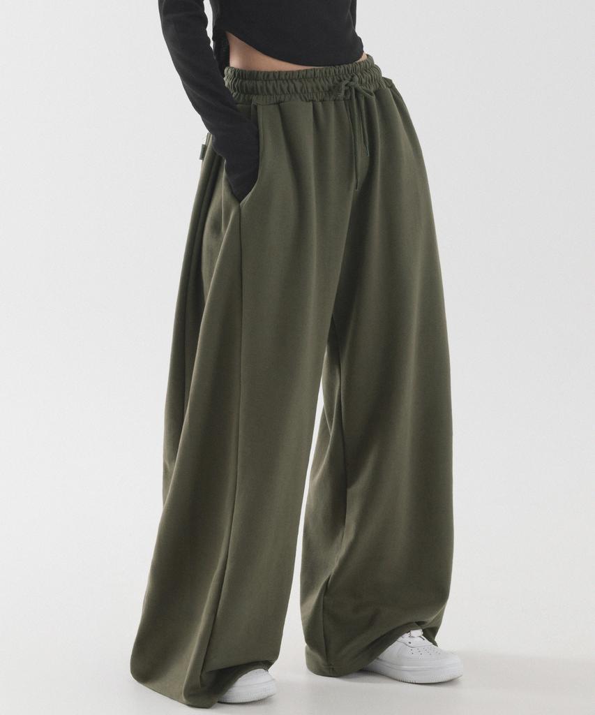 PIANER Side Pleated Wide Sweatpants (Khaki)