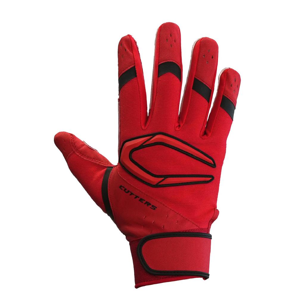 CUTTERS Batting Gloves B444 Power Control Size 4.0, Ambidextrous, Baseball/Softball, M, Red/Black