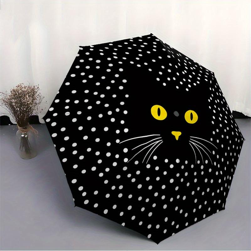 1pc Cat Polka_Dot Automatic Open/close Folding Compact Umbrella, 8-Rib Sturdy Canopy, Lightweight Portable, Everyday Use, Gift,171
