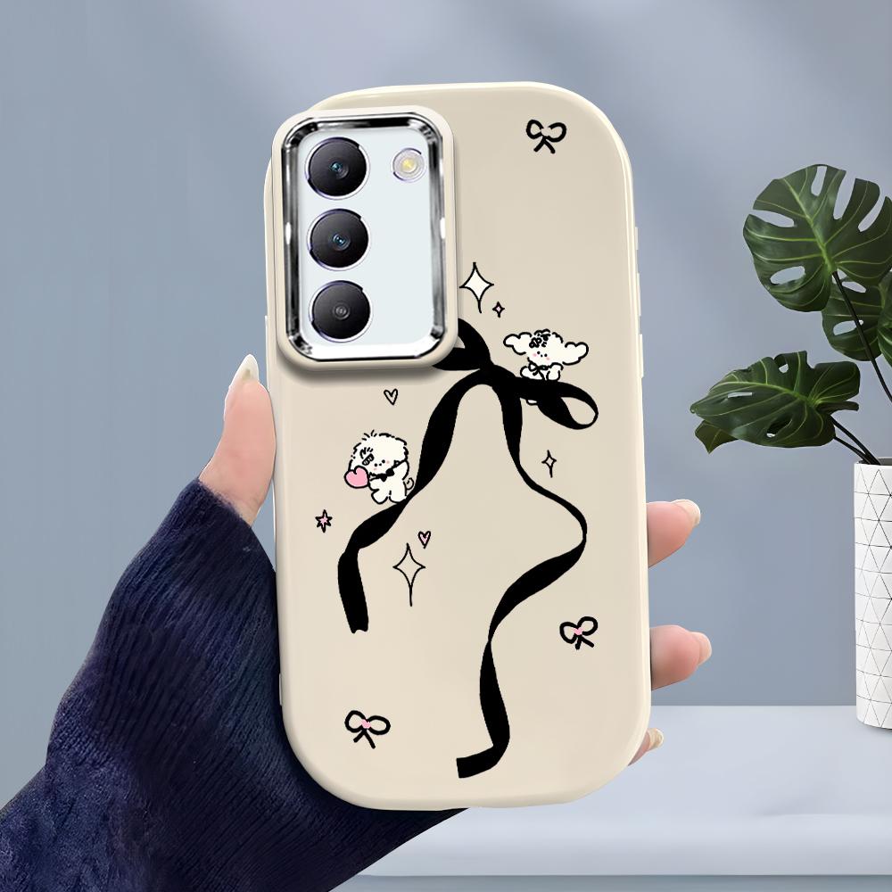 For OPPO A18 A38 A54 A60 A96 Reno12 F 8T 8Z Vivo V30 V40 Y15s Y22 Y27 Y30 Y36 Cartoon Bowknot Dog Soft Silicone Candy Color Phone Case
