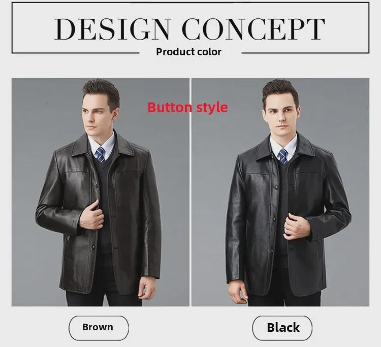 Men's Winter Sheepskin Leather Jacket with Detachable Liner and Real Fur Collar