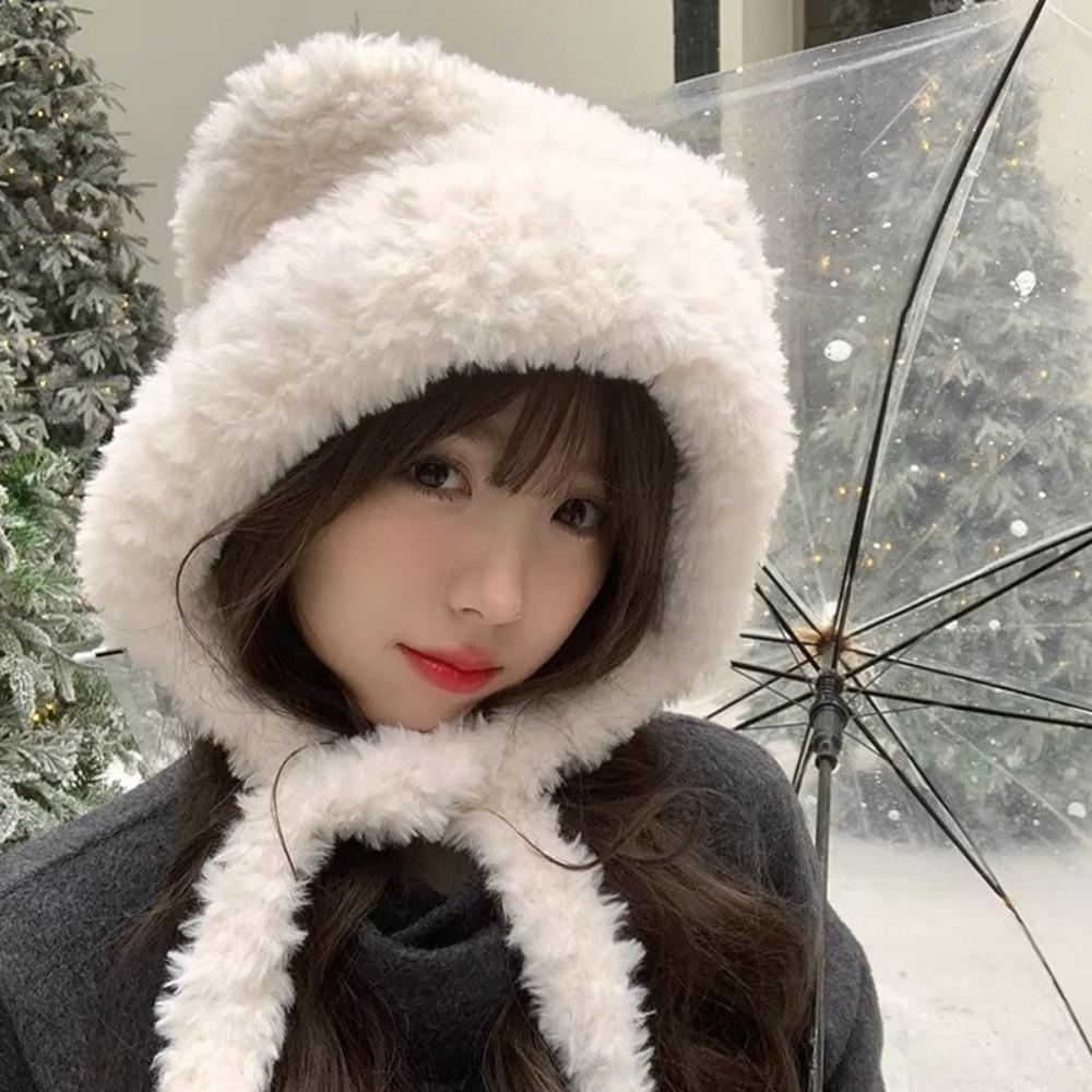 Bear Ear Knitted Woolen Hat Windproof Ear Protection Cap Fashion Winter Bomber Hat Outdoor