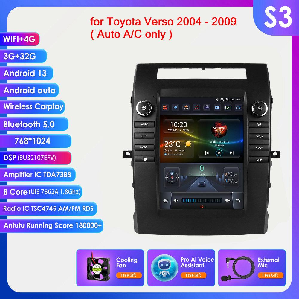 Hizpo 9.7 Tesla Style Carplay 4G 2Din Android 13 автомобильное радио для Toyota Verso 2004-2009 Авто Мультимедиа Видео Плеер Интеллектуальный Экран GPS DSP WIFI