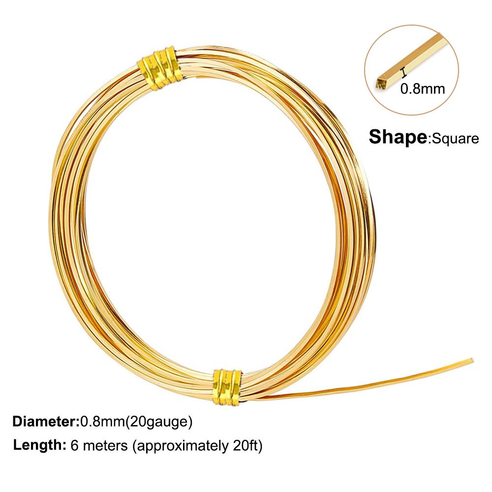 0.6mm,0.8mm,1.0mm 6M Square Copper Wire Half Hard Yellow Brass Wire for Jewelry Beading Craft Work