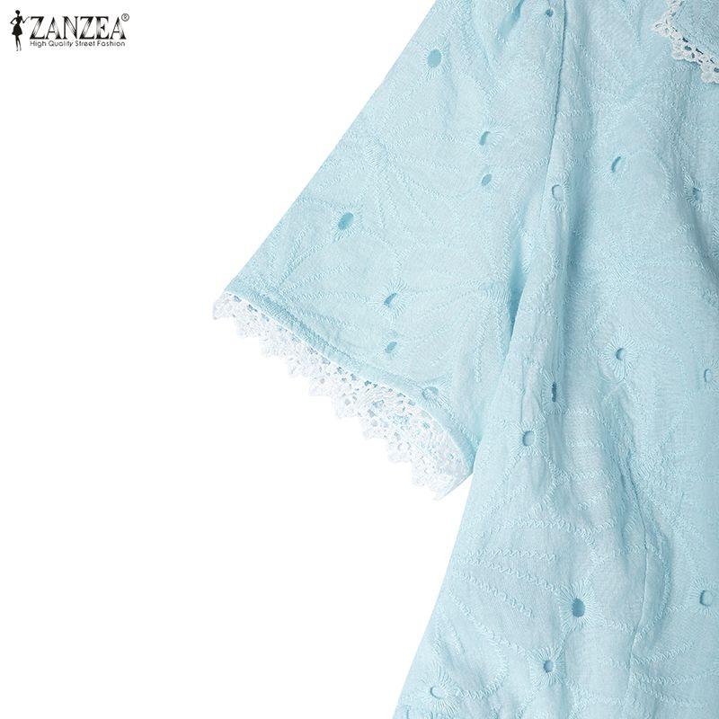 ZANZEA Женское повседневное летнее платье с отложным воротником, пэчворк, крючком, с коротким рукавом