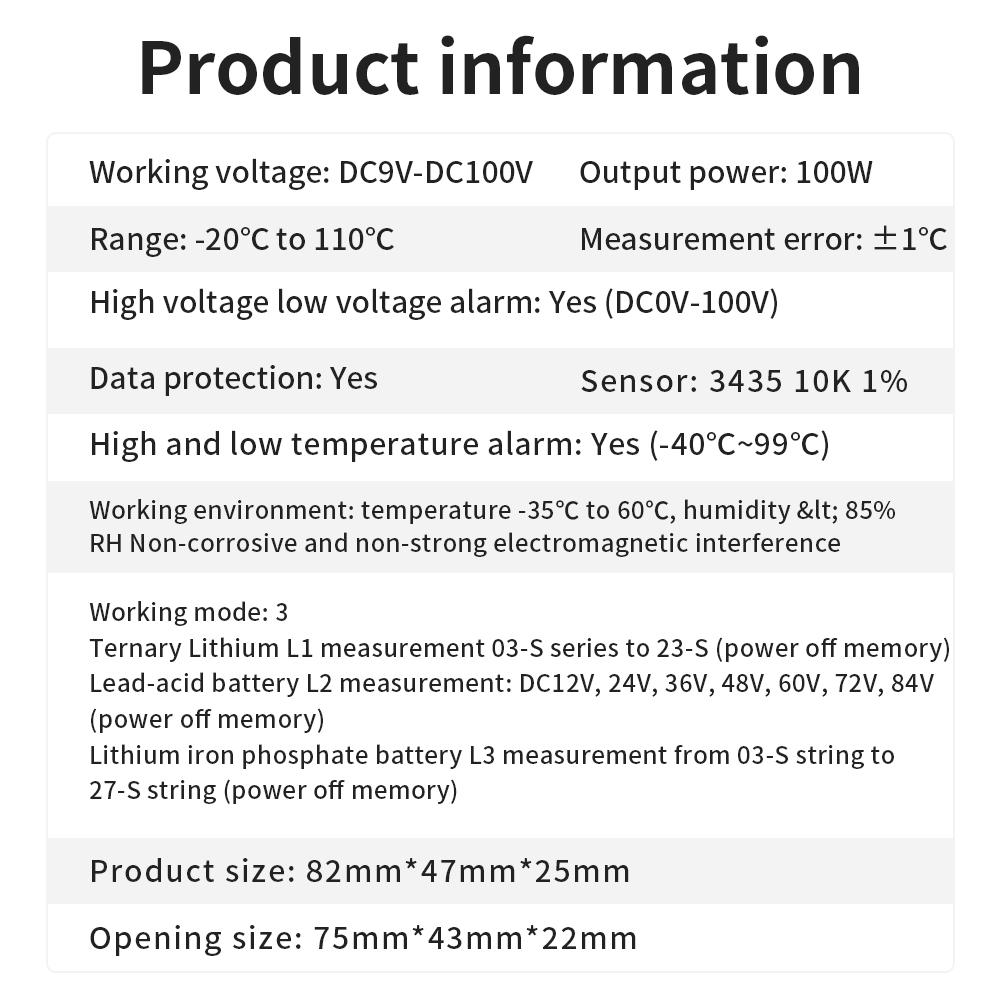 Индикатор емкости аккумулятора DC 10V-100V Свинцово-кислотный Литиевый LiFePO4 Автомобильный Мотоциклетный Вольтметр с контролем температуры