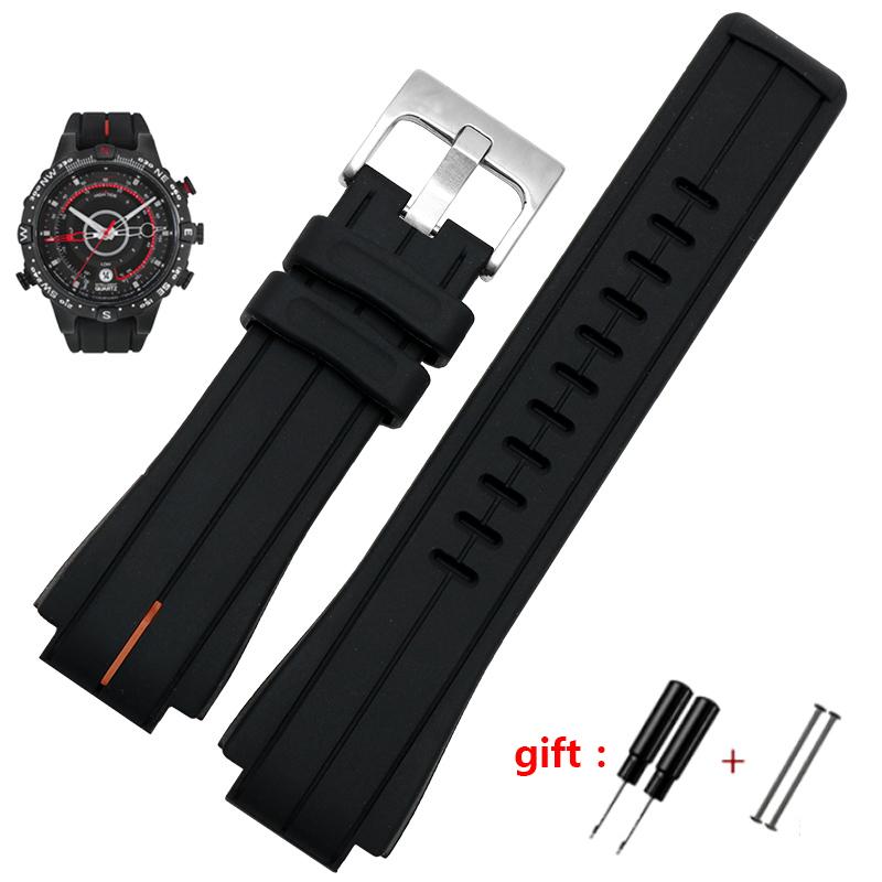 Большой резиновый ремешок для часов для timex WATCHT2N720 T2N721 TW2T76300, черный водонепроницаемый силиконовый спортивный ремешок 24*16 мм