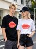 Unisex T-shirt Casual Lips Print Streetwear Soft Daily Top