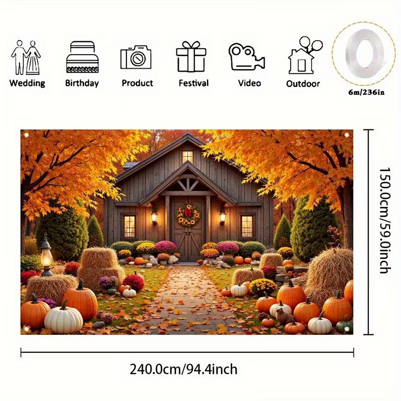 2D Fall Pumpkin & Scarecrow Backdrop Photography Background Banner