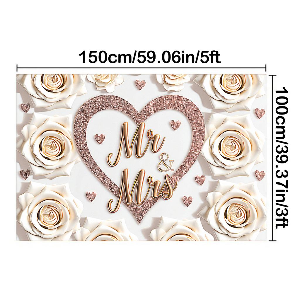 1 шт. Свадебный фон Mr & Mrs с сердцем и белыми розами, баннер для вечеринки на свадьбу, романтический декор для фото, настенный декор, многоразовые принадлежности