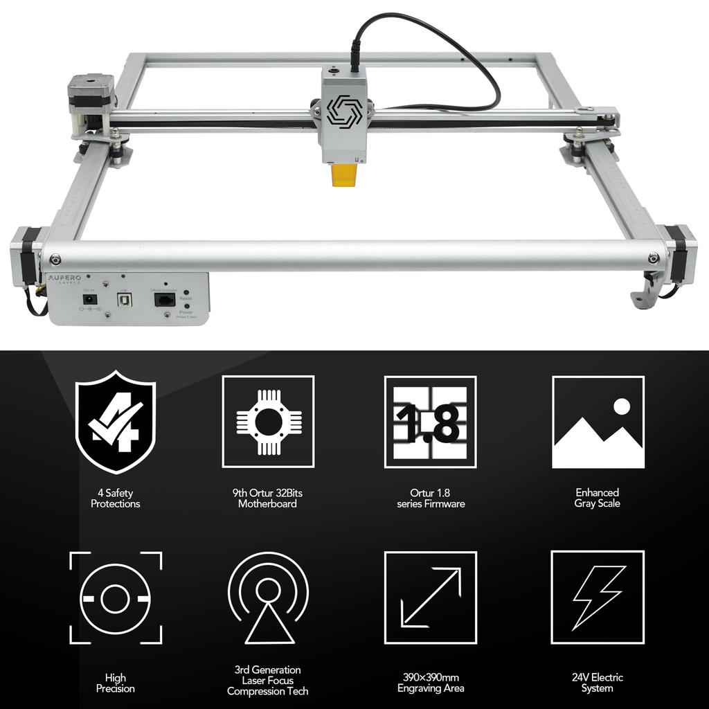 Aufero Laser 2 Laser Engraver with LU2-10A 10W Laser Power 390mmx390mm Engraving Area 32-bit