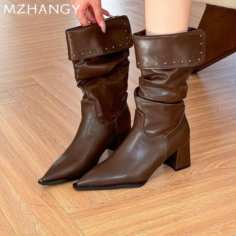 Fashion Pointed Toe Women Leather Snow Ankle Boots Dress Fashion Cozy Warm Chelsea Boots Women 2025 Trend New Winter Sexy Botas Mujer