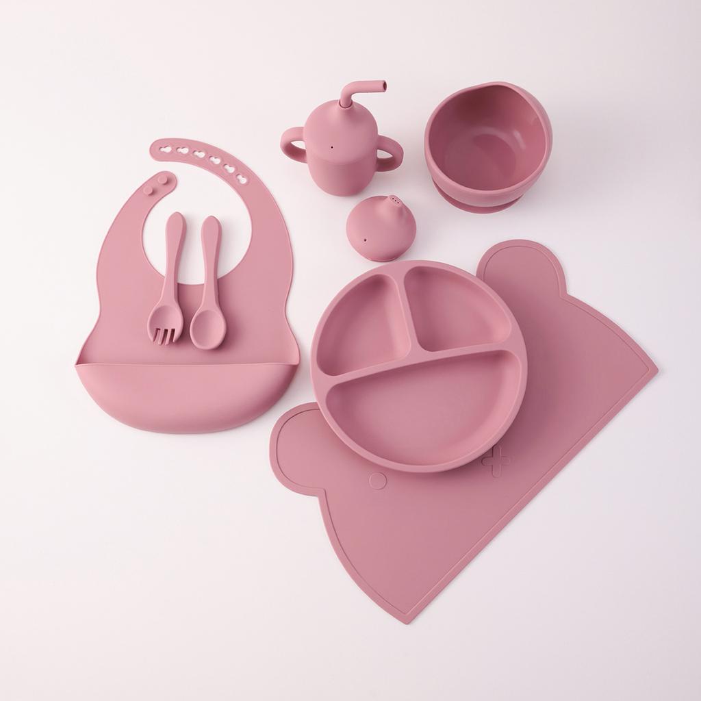 Color Kids 7 шт. Силиконовые тарелки с разделителями Набор для кормления Непротекающие Присоска Нескользящие Приборы для самостоятельного кормления Не содержат БФА Детские вещи