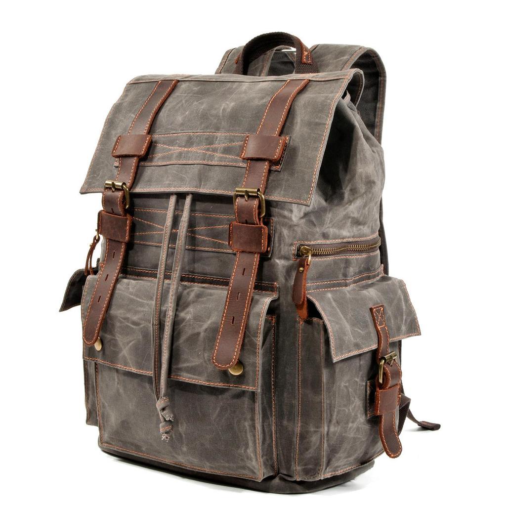 Retro Multi-Pocket Waxed Canvas Travel Backpack for Men