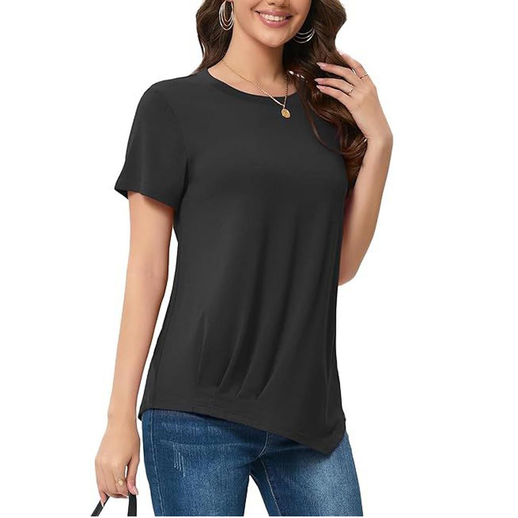 Женские летние топы с короткими рукавами, однотонные рубашки с круглым вырезом, повседневные футболки