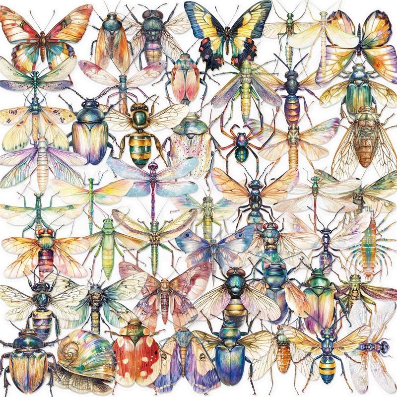 50PCS Cartoon Insect Colored PET Sticker Aesthetic Decoration Scrapbooking DIY Hand Accounting Stationery Supplies for Kids
