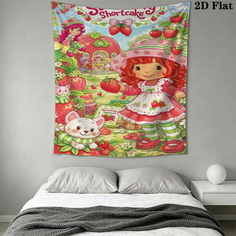 Strawberry Shortcake Wall Hanging Printed Fabric Blanket Decorative Tapestries for Bedroom Living Room Home Decor