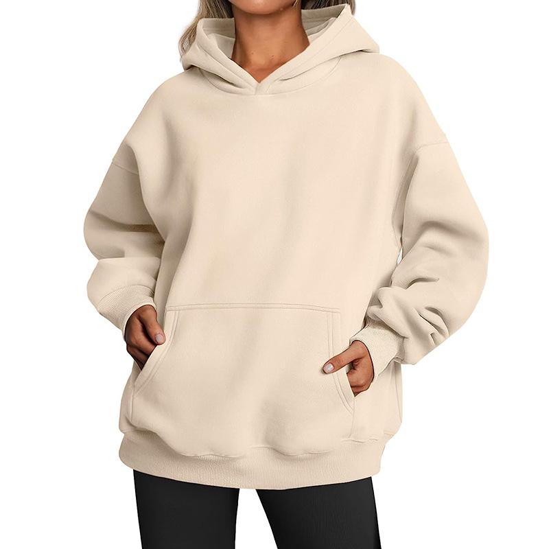 Solid Color Hoodies Hooded Women's Cotton Top Big Pocket Long Sleeved Loose Casual Commute Pullover Shirt Autumn