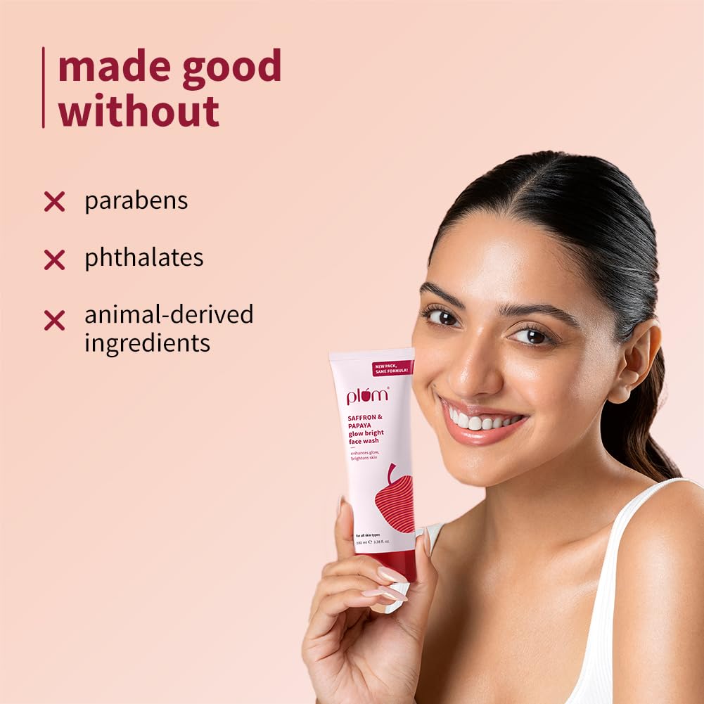 Plum Saffron Papaya Glow Brightening Face Wash Non Drying Daily Gel Cleanser For Dull Uneven Skin Women Men 100 ml
