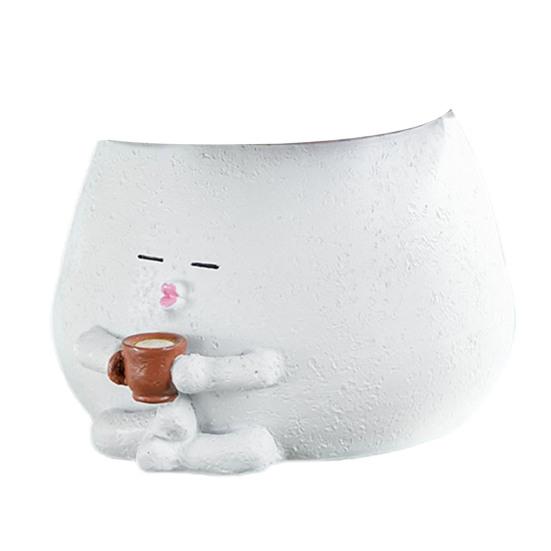 Face Planter Resin Cartoon Coffee Drinker Flower Pot Sitting Figure Succulent Planter with Drainage Hole for Indoor Outdoor Potted Plants
