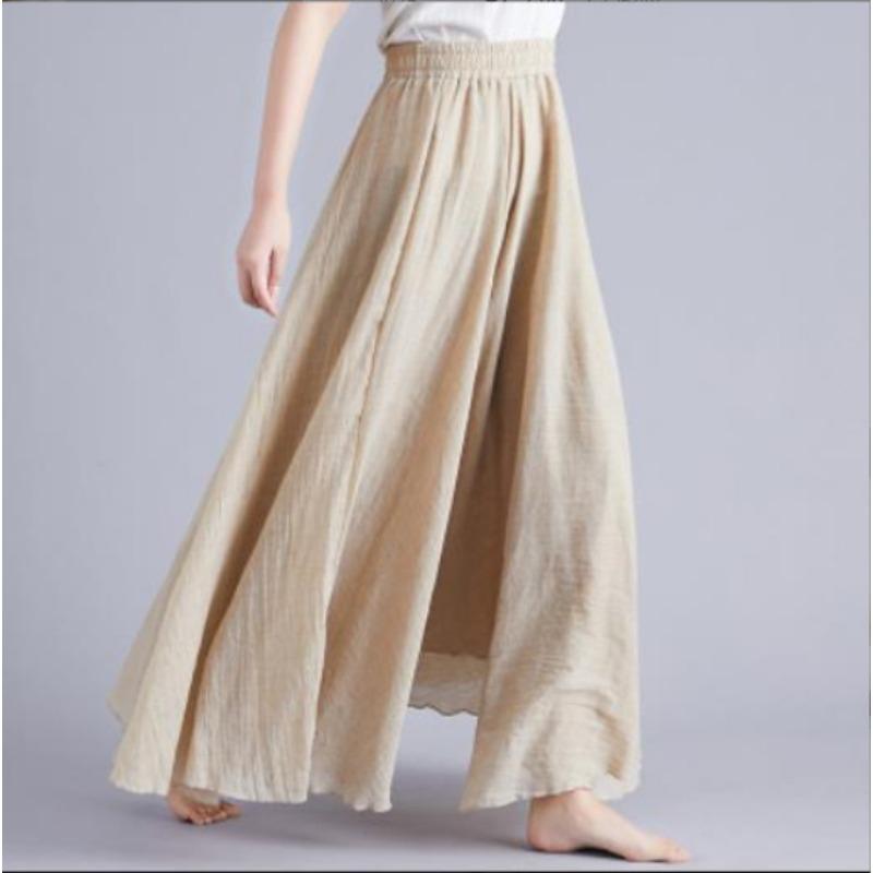Юбка Mori Girl Artistic Plus Size из хлопка и льна, свободная талия, льняная юбка А-силуэта, длинная однотонная юбка в этническом стиле, большая юбка-свитер