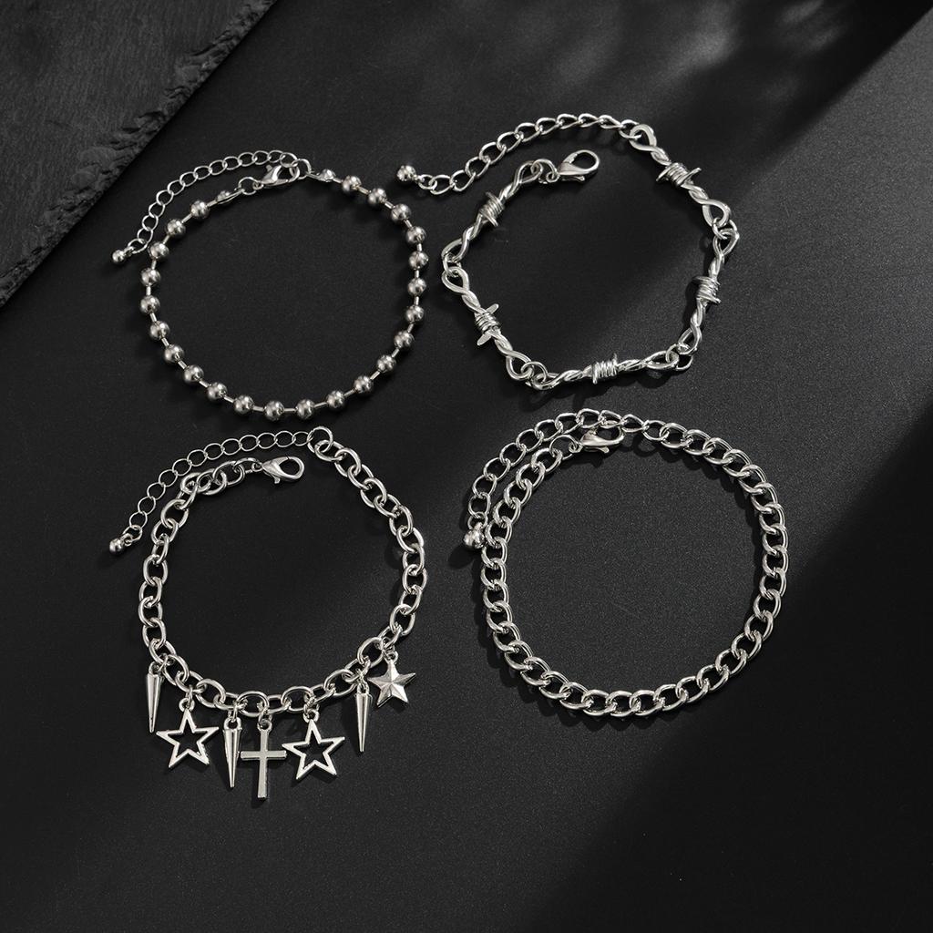 SHIXIN Trendy Multi Layer Stackable Cuban Chain Bracelet Men Hip Hop Pentagram Jesus Cross Rivet Pendant Bracelet Punk Jewelry