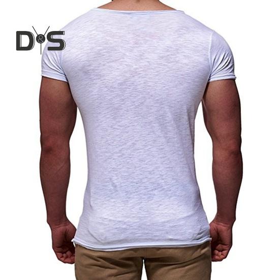 Мужская летняя футболка с короткими рукавами и v-образным вырезом, однотонная, мягкая, приталенная, дышащая, эластичная, средней длины, повседневный пуловер, мужской спортивный топ