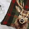 Christmas Elk Pillow Cover Red Green Plaid Elk Head Throw Pillow Cover 18 Inch X 18 Inch Winter Festive Pillowcase for Home Couch Sofa Bed Decoration
