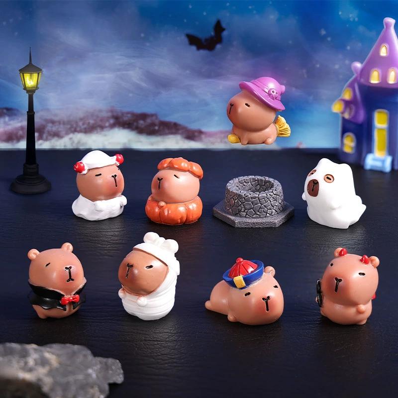 8Pcs Capybaras Ghost Halloween Decorations Miniature Capibara Collection Home Decorative Figurines Micro Landscape Diy