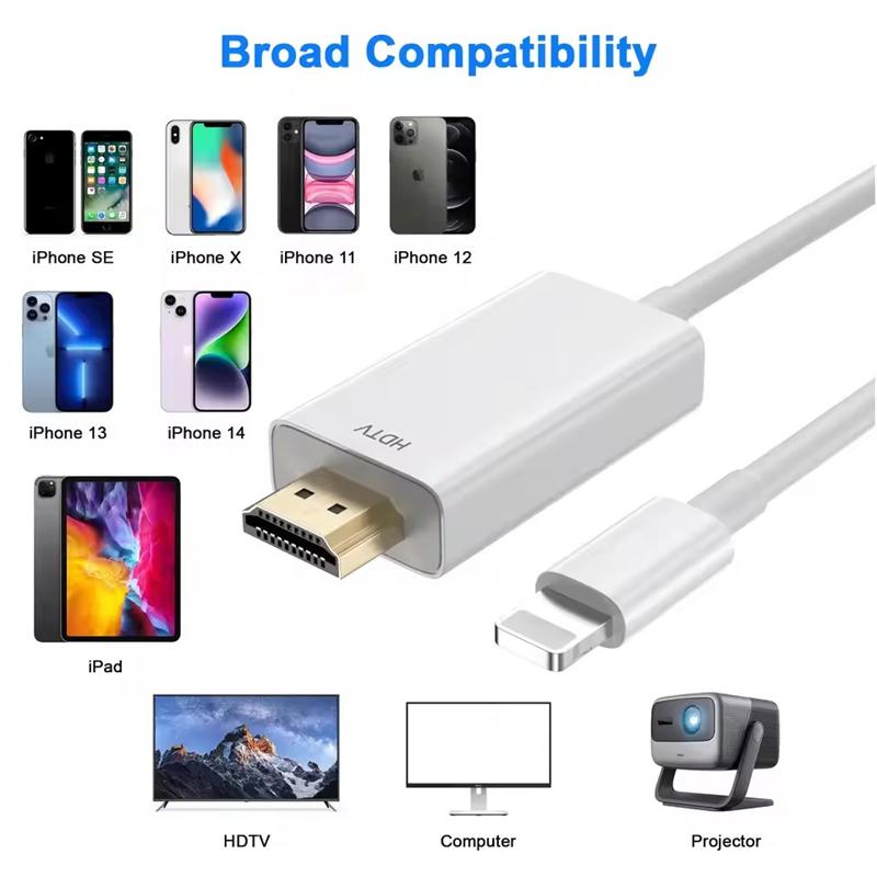1080P Lightning To HDMI-compatible Cable for Apple iPhone 14 13 Digital AV Adapter HD Video Sync Screen Cable for TV Projector