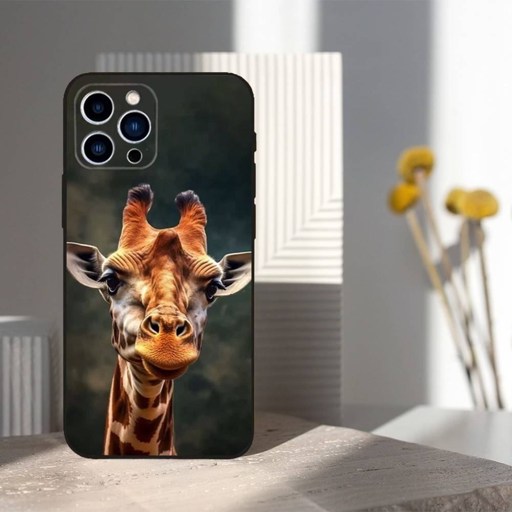Animal Giraffe Cute For iPhone 8,7,11,12,15,14,13,16,17,Plus,Pro Max,XS,X,XR,SE,Mini,Soft Silicone Black Case
