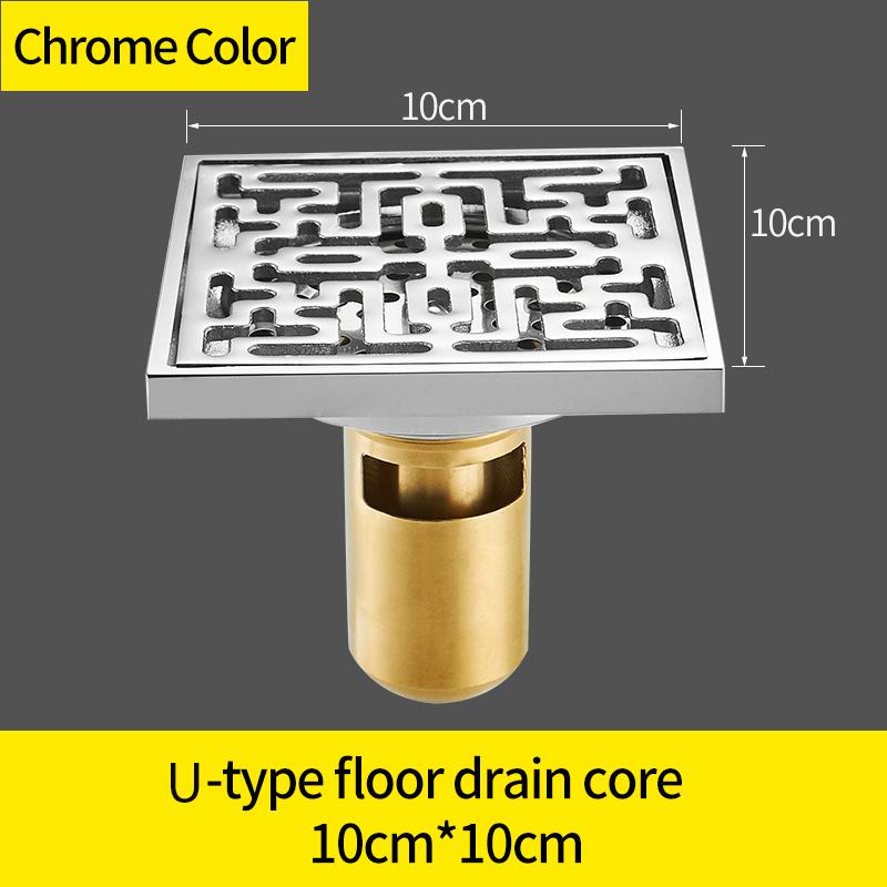 Floor Drains 10cm Chrome Square Shower Drain Brass Floor Drain Trap Waste Grate With Hair Strainer Bathroom Accessories 811573