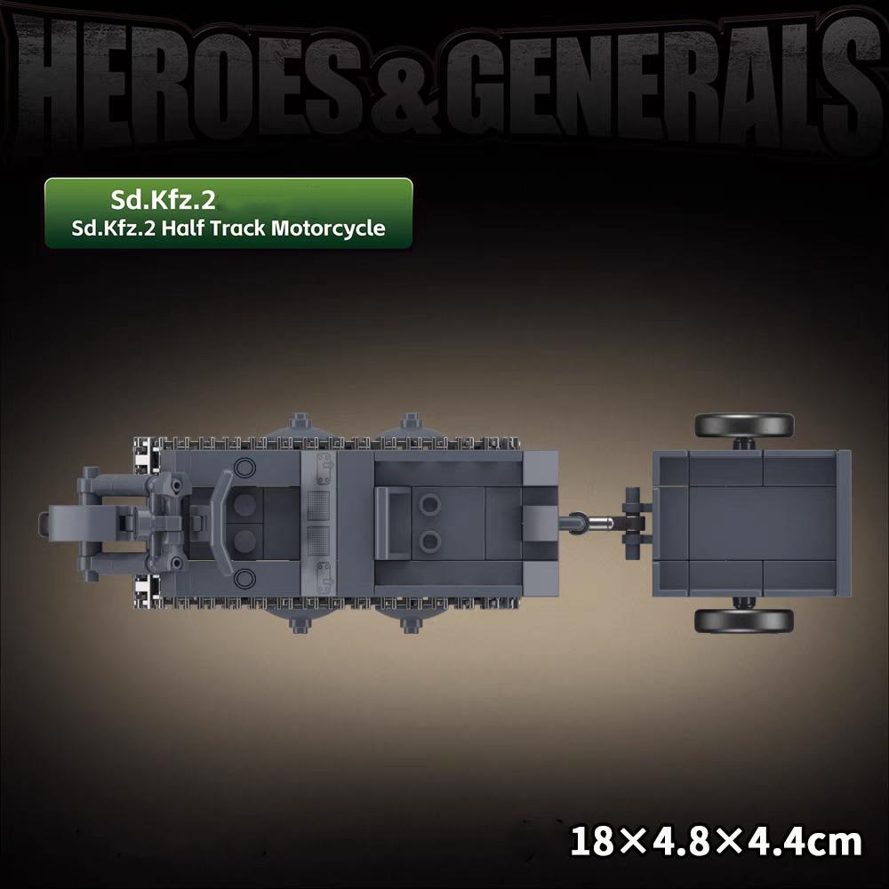 Вторая мировая война Немецкий гусеничный мотоцикл Sdkfz2 Сборка Модель MOC Набор Детская игрушка Трактор Транспортное средство
