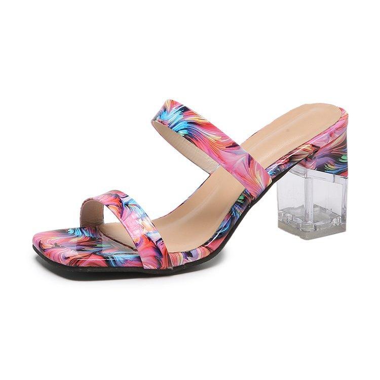 Женские сандалии без шнуровки на высоком каблуке с квадратным носком, туфли-лодочки, летние стильные вечерние сандалии под платье для женщин, шлепанцы на массивном каблуке с прозрачным каблуком и платформой с открытым носком