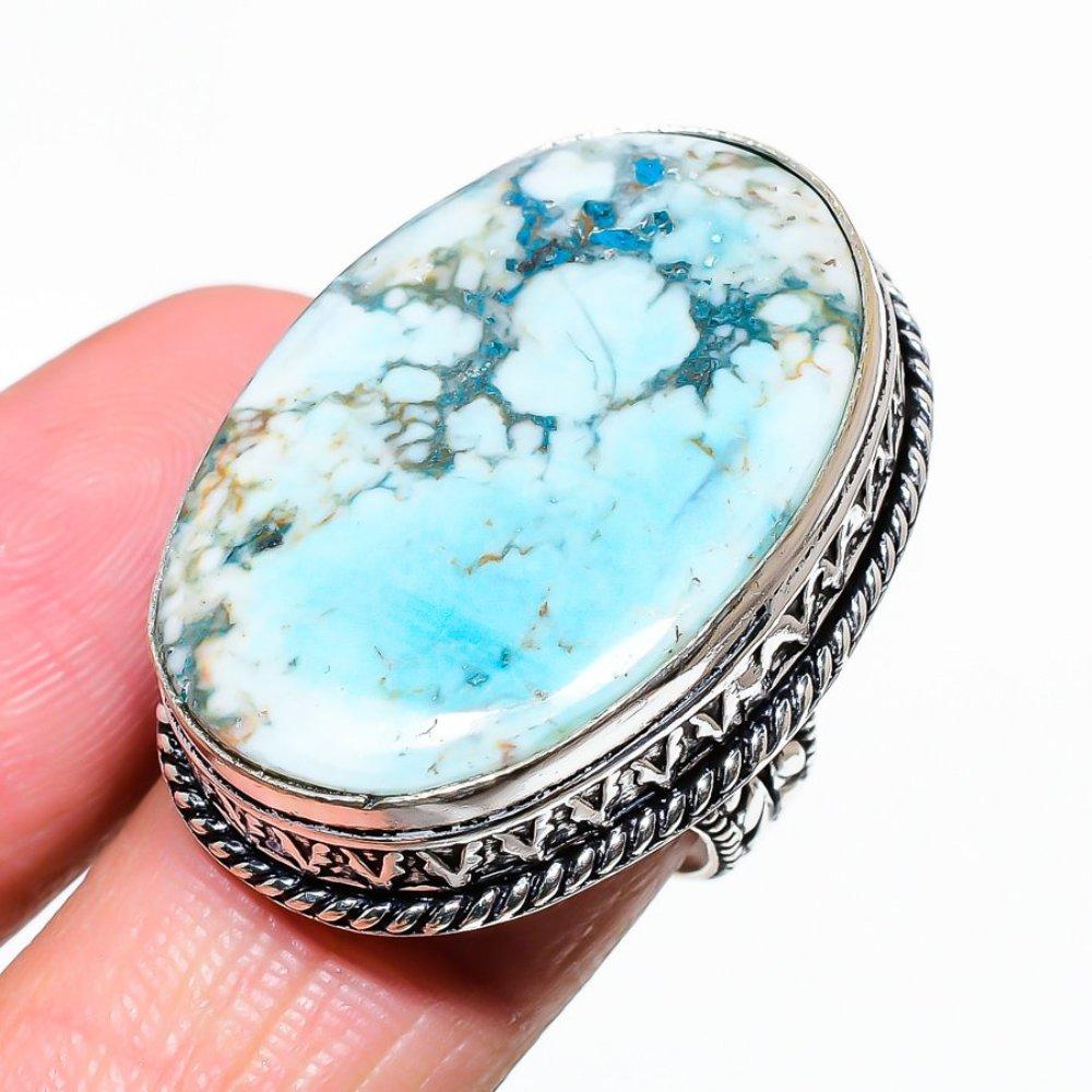 Кольцо из серебра 925 пробы с тибетским бирюзовым камнем, размер 8 T5L69