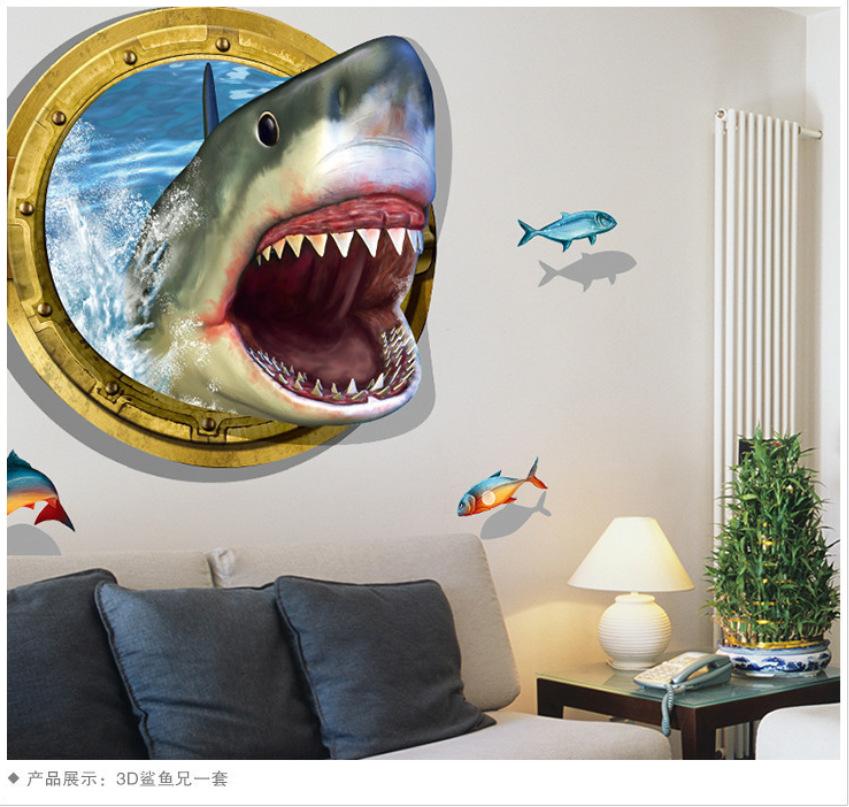 Вне сломанной стены 3D наклейки на стену с изображением морской кита и рыбы для детской комнаты, съемные наклейки из ПВХ «сделай сам», обои, наклейки для украшения дома