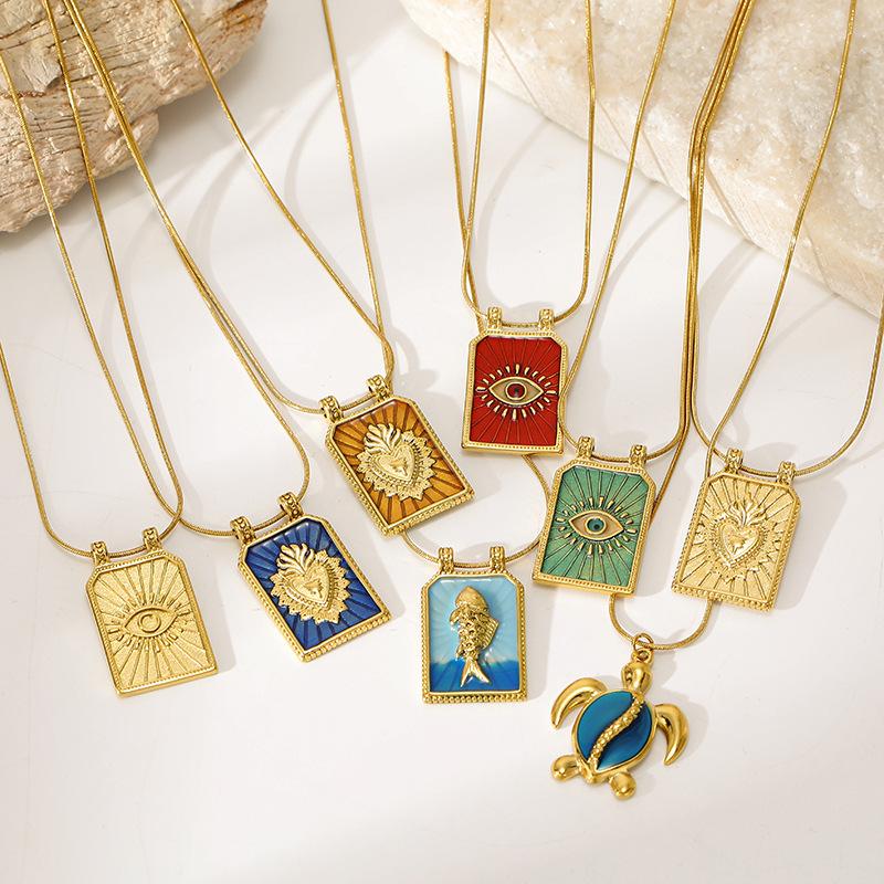 Best Selling Tarot Devil's Eye Necklace Color Oil Drip Craft Stainless Steel Gold Plated Non-Fading Clavicle Chain