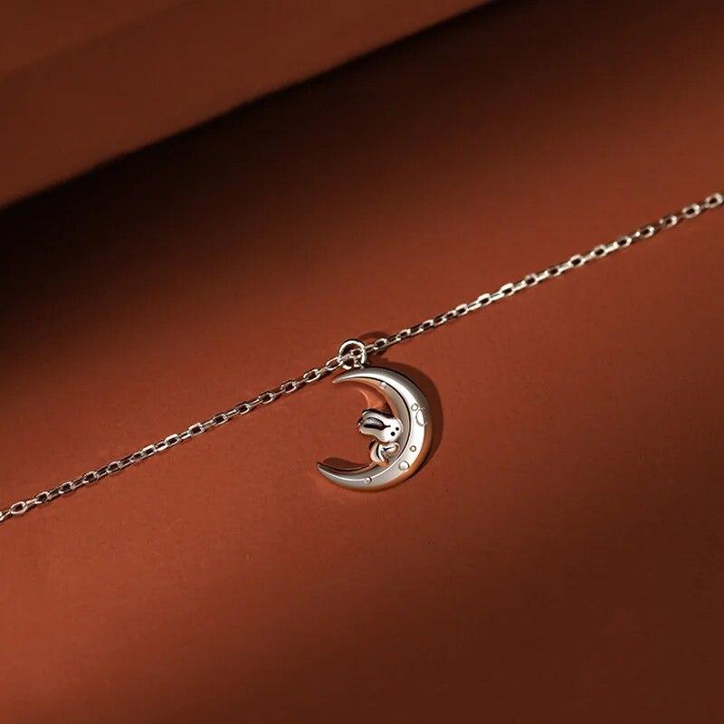 Новое ожерелье с подвеской в ​​виде луны и кролика зодиака для женщин, подарок на Новый год, модное женское серебро 925 пробы, цепочка на ключицу, изысканное ожерелье с животными